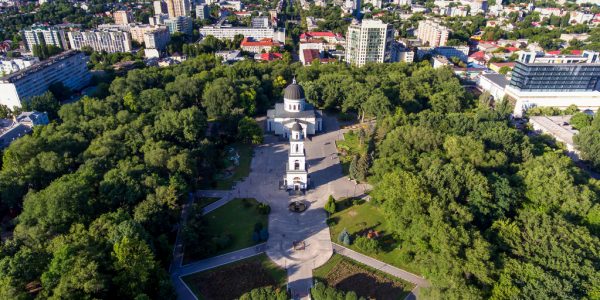 Aerial view of Chisinau with Nativity Cathedral and bell tower. (Shutterstock)
